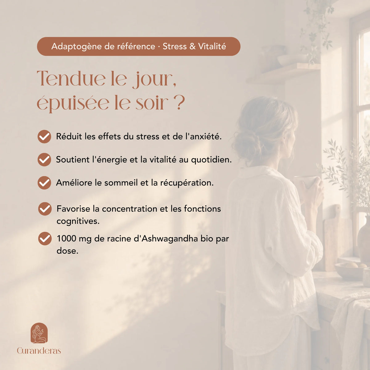 Flacon de l'élixir Ashwagandha Curanderas, 100 ml, sans alcool