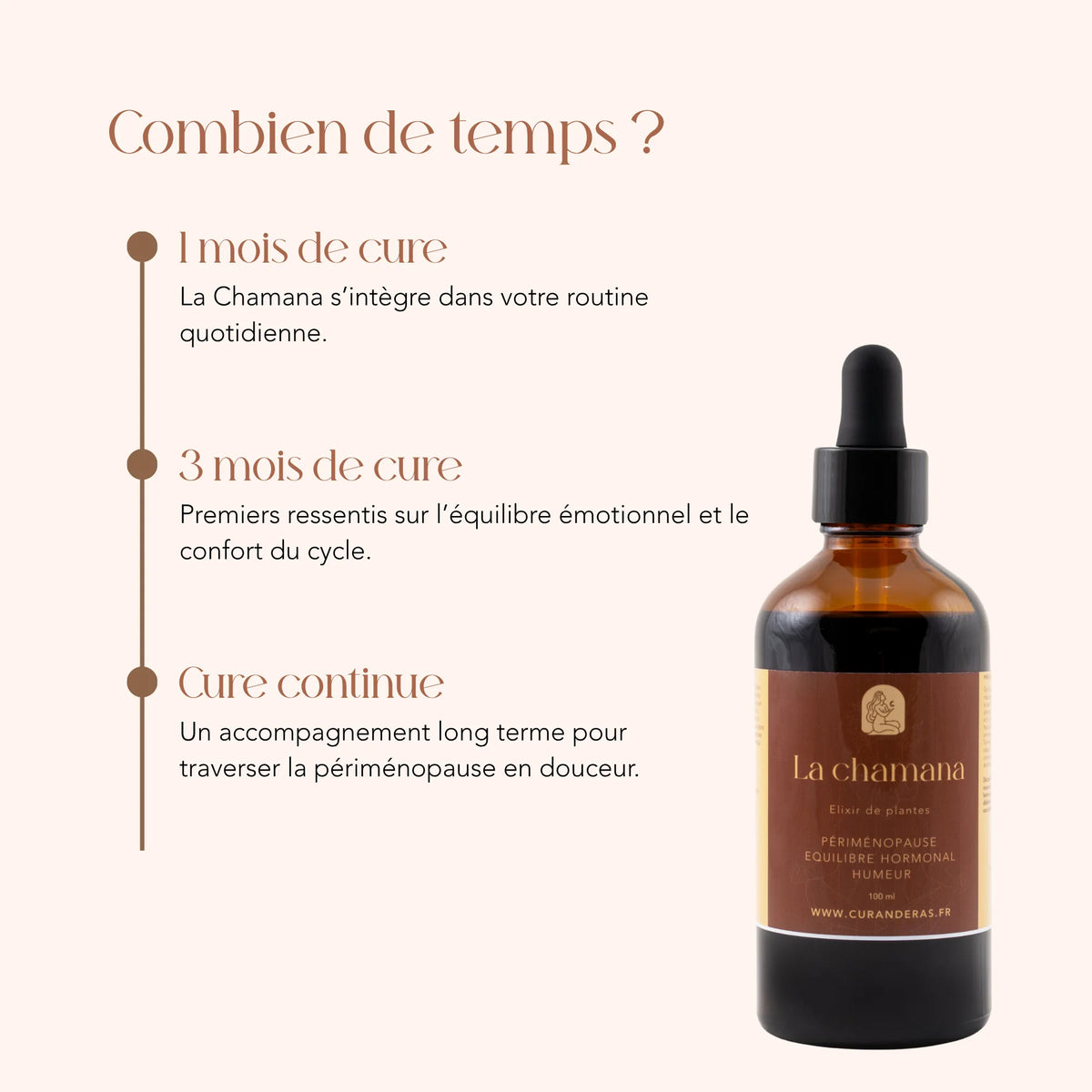 Durée de cure de l'élixir La Chamana : de 1 mois à une cure continue