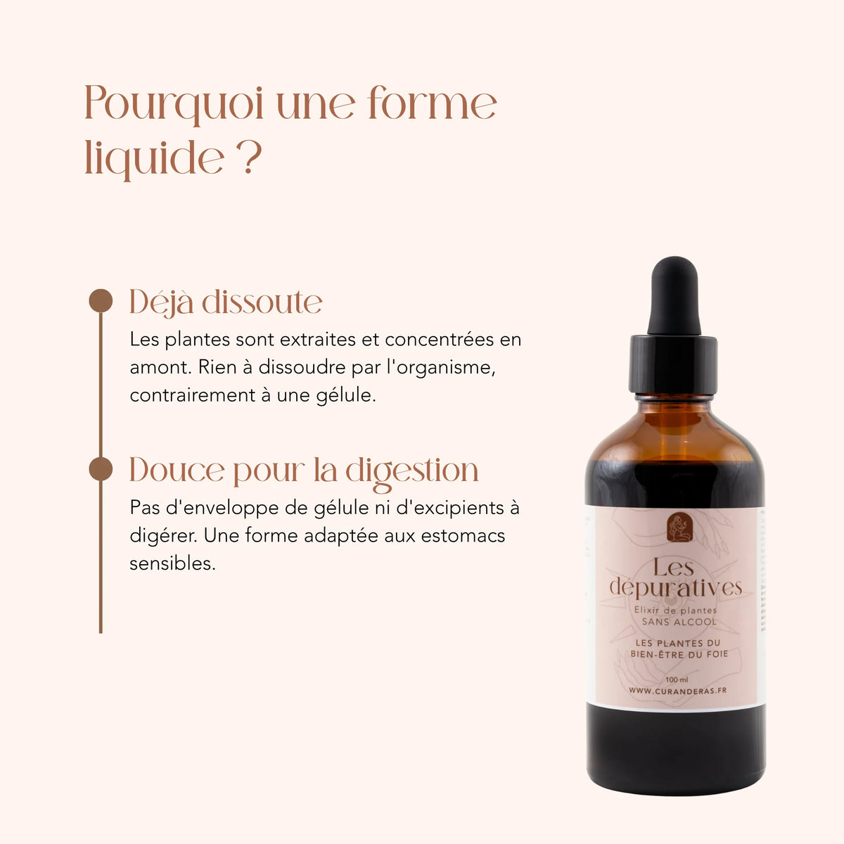 Élixir Les Dépuratives en forme liquide : plantes déjà dissoutes, sans gélule ni excipient